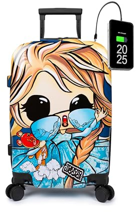 TOKYOTO - Valigia Da Cabina Divertente Per Bambini Ragazzi Fans Dei Cartoni Animati Principesse Di Ghiaccio Frozen Bagaglio A Mano USB 55x40x20 cm Trolley 55x35x20 Valigia Rigida 10 Kg Ice Princess