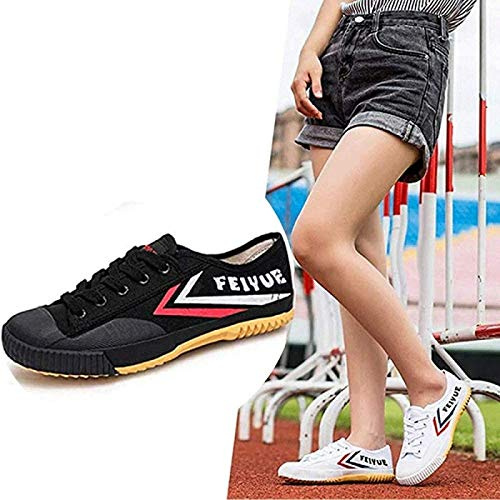 ZKHD Unisex Tai-chi sneakers kampsportskor, klassiska Kung Fu skor andas gång fitness canvas sneakers, svart-43 EU
