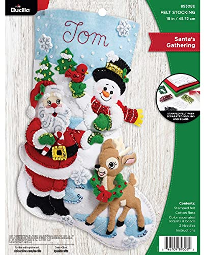 Bucilla Felt Applique Christmas Stocking, Santa's Gathering, 18, Fabric, 1
