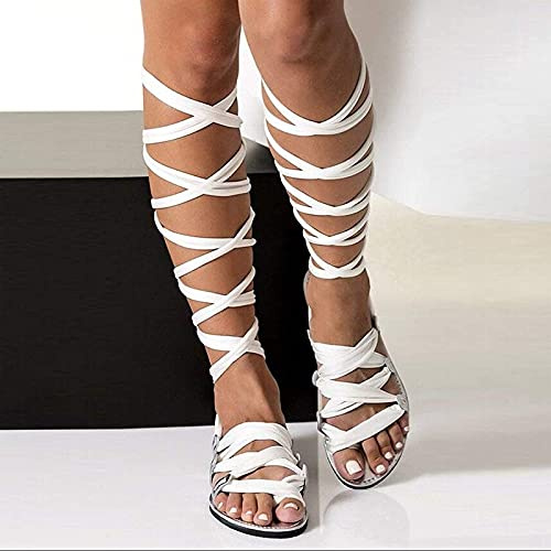 IQOAIJ Sandale Cuir Femme Gladiateur Bottes Été Flat Chaussures Style Lacets Flip Flop Chaussure Casual Plage,3,42CN