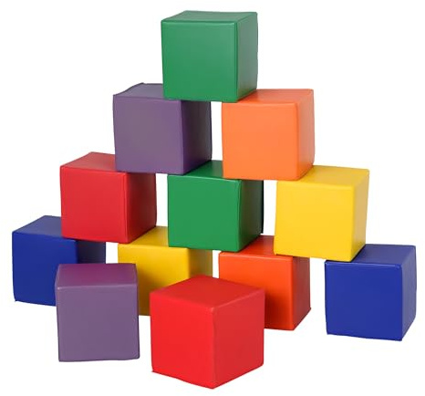 HOMCOM Set 12 Cubi Giocattolo Morbidi per Bambini 12-36 Mesi, Blocchi Schiuma per Bambini, Costruzioni Morbide in PU ed EPE, 20x20x20 cm, Multicolore