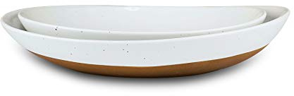 MORA Ceramic Large Serving Bowls- Set of 2 Oval Platters for Entertaining. Modern Kitchen Dishes for Dinner, Fruit, Salad, Turkey, etc. Oven, Dishwasher Safe, 110/80 oz, 16 / 14.6 - Vanilla White