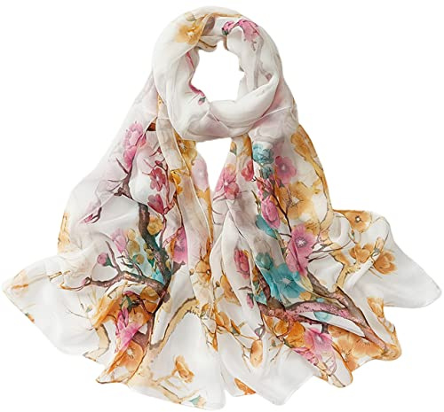 FARIYGATE Women's Scarves & Wraps Smooth Soft and Lightweight Georgette Chiffon Neck Scarf Retro Floral Hair Head Bandanas Neckerchief