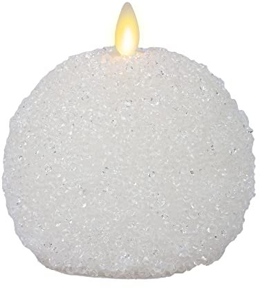 Luminara Vela LED sin llama con esfera de cristal blanco con purpurina sin perfume, cera real, llama móvil, temporizador, centro de mesa de decoración navideña (4 x 4.5 pulgadas)