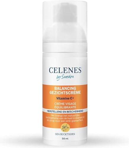Celenes Creme Hydratante Visage à l'Argousier avec Vitamine C+ 50mL - Creme Visage Femme & Creme Visage Homme Naturelle, Crème Hydratante Visage Sans Alcool/Parabèn - Cremes Visages Peau Grasse&Mixtes