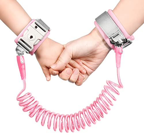 Lyneun 2m Anti verloren Handgelenk Gürtel, Kinderleine Handgelenk 360° Drehung, Leine für Kinder mit Schlüssel, Elastisches Drahtseil Schwämme Band Kinder Sicherheitsleine für Outdoor(Rosa)