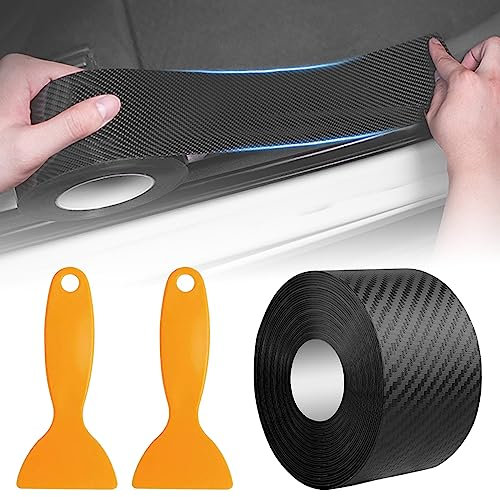 Carbon Folie Auto Lackschutzfolie 5cm x 10m Autofolie Matt Schwarz, Auto Einstiegsleisten Schutz Aufkleber, Universal Autotür Schutz, Auto Einstiegsleisten Kohlefaser Aufkleber, Folie für Auto