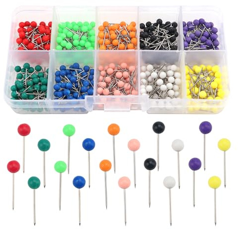 YIXISI 500 PCS Map Tacks, Plastic Round Head Tacks, Colorful Map Push Pins, Small Size Pushpins, Decorative Drawing Pins, for School, Office, Family, Interest, Cork Notice Board Marking