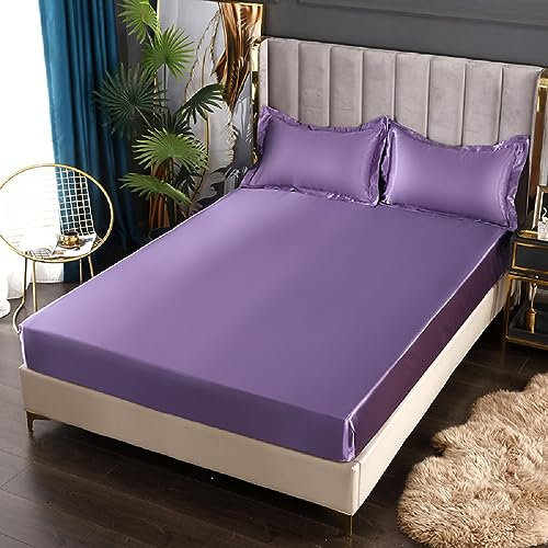 SASIGAYA Satin Spannbettlaken 90x200cm Lila Seide Glänzend Einfarbig Microfaser Spannbetttuch Hochwertiges Deluxe Unifarben Satin Bettlaken für Boxspringbett Topper Matratzen bis 25cm