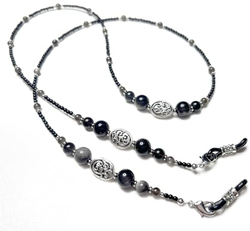 Damanse Beaded Glasses Chain for Women Stylish,Natural Stone eyeglasses strap for Sunglasses Fashion,Eye Glasses Holders around Neckp Mask String Lanyard (Obsidian)
