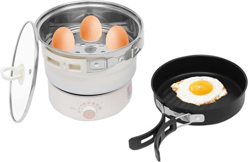 Marmite électrique avec poignées pliables, cuiseur de voyage portable pour nouilles ramen, soupe, steak, pâtes | Poêle à frire antiadhésive| Mini Hot Pot avec contrôle de puissance pour dortoir,