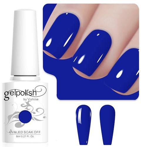 Vishine Esmalte de Uñas en Gel Azul Zafiro, 8ml - Alta Brillantez, Secado UV, Manicura Francesa, Salón DIY L248
