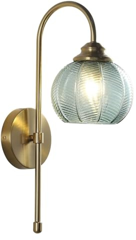 Vintage grön glasvägglampa belysning borstad mässing vägglampa – stor glob guld svängarm lampett – mitten av århundradet moderna unika badrumslampor (grön)