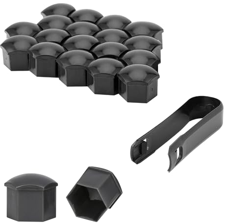 Flaconi 20 Copridadi Ruota,Accessori Auto,Coprimozzo da 0,67 Pollici,Tappi di Protezione per Coperture Auto,Copribulloni con Strumento di Rimozione (Nero)