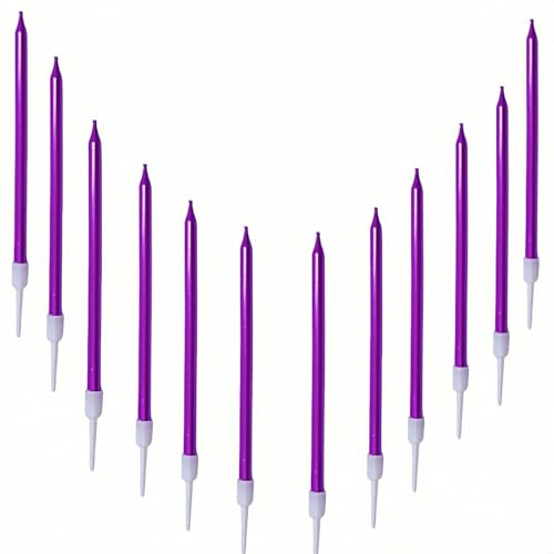 Candeline Compleanno Metalliche Lunghe Sottili, 12 Pezzi, Viola