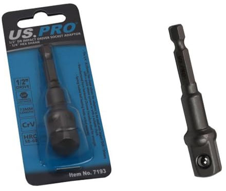 US PRO 1/2 DR Impact Driver Socket Adaptor - 1/4 Hex Shank