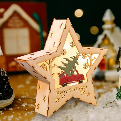 Weihnachtsdeko Holz Sterne mit LED Lichter, LED Weihnachtsstern Weihnachtsbeleuchtung Innen, Weihnachtsdeko Tisch LED Holzsterne, Weihnachten Winter Fenster Stern Tisch Beleuchtung (Stern 02)