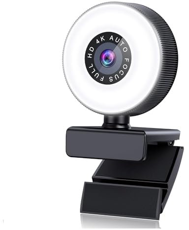 CosyCaya Cámara Web de Enfoque Automático 4K HD con Micrófono, Cámara de Computadora con Luz Ajustable, Cámara Web USB para Videollamadas de Escritorio y Portátil