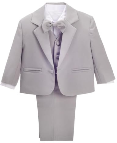Lito Angels Bebisar Pojkar Formell Kostym, 5 Stycken Set Bröllop Dop Outfit (Blazer, Skjorta, Väst, Byxor, Fluga) Elfenben/Vit/Svart/Kungsblå