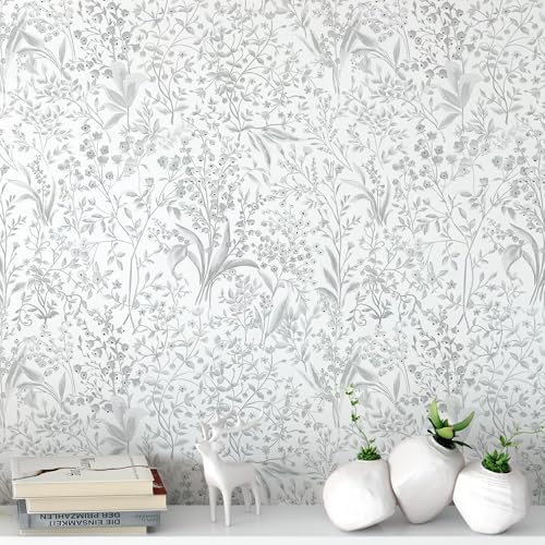 Mounting UP Peel and Stick Wallpaper for Home Decoration Kitchen Grey Leaf Trellis Floral Removable Vinyl Self Adhesive Shelf Paper & Drawer Liner Roll House, Workshop & Office 17.3 x 118 L5259-3