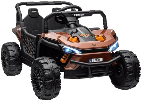AIYAPLAY Voiture électrique Enfant UTV, Buggy électrique Enfant, avec télécommande 2.4Ghz, 2 Moteurs 12 V, 2 Vitesses, Musique, klaxon, lumières, pour Enfants 3-5 Ans, Marron