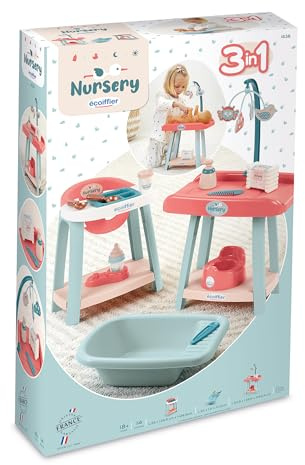 Jouets ECOIFFIER - Ensemble Nursery 3 en 1-1838 - Jeux DE Imitation pour Enfant - +18 Mois - Fabriqué en France, Rose