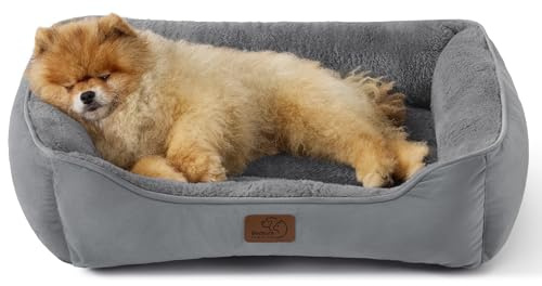 BEDSURE Katzenbett große Katzen waschbar 63.5x53cm | rutschfestes Hundebett kleine Hunde, quadratisches Katzenkorb mit weichem Rand, grau