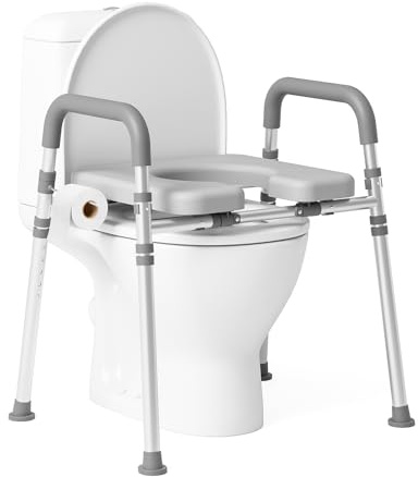 Loyoda Toilet Seat Risers for Seniors, Raised Toilet Seat with Padded Handles & Seat, 400 LBS Raised Toilet Seat with Adjustable Height & Width for Pregnant, Disabled, Handicapped,(Gray)