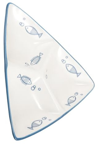 Luxshiny 1piezas Plato De Cerámica Dividido Reutilizable Para Control De Porciones Compartimentos Para Comidas Balanceadas Diseño Adultos Para Microondas Color Azul Fish