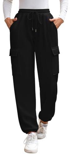 EDOTON Pantaloni Tuta Donna Invernale Sportivi Larghi Felpati Comodo Pantalone da Jogging con Tasche (Nero, L)