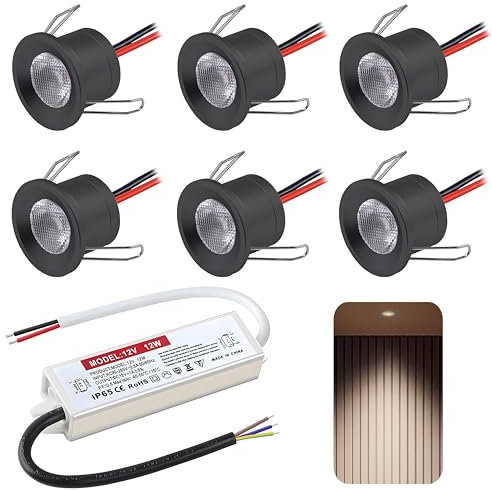 DYKUWEY Set di 6 Faretti Led da Incasso per Cartongesso,2W Mini Faretti Led Soffitto,IP65 12V Faretto LED Ultrasottili 19mm,foro 25-28mm,faretti led Per Luci Cucina Bagno (Nero,Bianco Neutro 4000K)