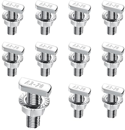 Wavanta 10Pcs M6 T Slot Drop-in Bolts, M6 x 20mm Hammer Head Bolt, Stainless Steel T Bolt Set with Locking Nuts for Aluminum Extrusion Profile Photovoltaic Solar Mounting