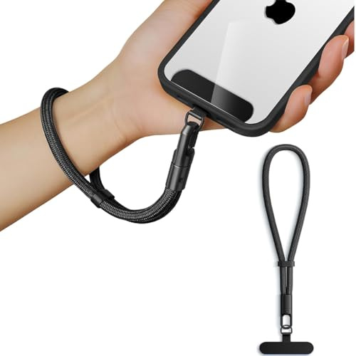 WERIGONI 1 pezzo Cordino per Cellulare da Polso Universale Corto per Cellulare Laccetto per Cellulare da Polso Cinturino Regolabile per Cellulare nero con Toppa