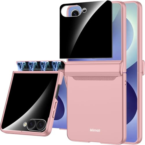 Miimall Fodral för Samsung Galaxy Z Flip 8, [spionskyddsfilm][Gångjärnsskydd][360°], styv solid stötsäker anti-repor militärt fodral Flip 8, rosa
