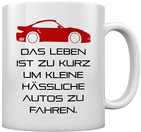 Tasse mit Spruch Das Leben Ist zu Kurz - Geschenk für Autofans - Keramik Kaffeetasse für Männer - Perfekte Geschenkidee für Autoliebhaber - 11 oz Weiß