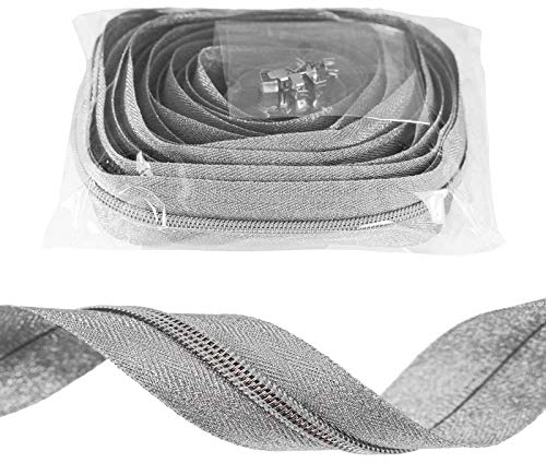 6m Endlos-Reißverschluss 5mm gold/silber m. 15 Zippern + 15 Endstücken, Farbe:silber