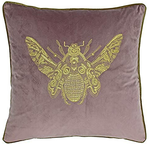 Paoletti CERANA/CC3/BLS Cerana Housse De Coussin - Dusky Fard À Joues Rose - Super Soft Velours Tissu - Or Brodé Bee Design - Or Canalisé Edges - 100% Polyester - 50 X 50 Cm (20 X 20 Pouces) Rougir
