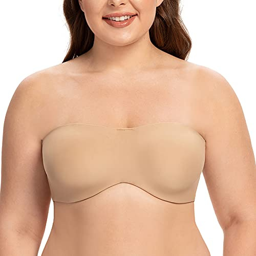 CASOLACE Women's Seamless Bandeau Minimizer Starpless Bras for Underwire Large Busts Beige 38F