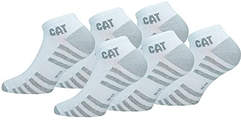 Caterpillar 6 Paia Calzini Sneaker Lunghezza Caviglia - per Qualsiasi Uso - Punta e Talloni Rinforzati - in Cotone (Bianco, 43-46)