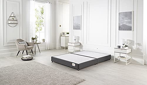 Bed Centre Platform Divan Bed Covered in Luxury Plush, Linen and Tweed Fabric (Black Plush, Double 135 x 190cm)