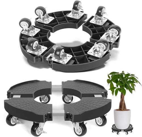 TreeGun Porte Plante a roulettes, Support Plante avec 8 roulettes, Supports de Pots de Fleurs à roulettes Réglable 38-58CM, Capacité de 200KG, Porte Plante Robuste pour Extérieur à Intérieur