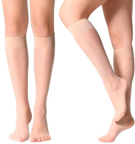 Yilanmy 12 Pairs Knee High Stockings Sheer Nylon Pop Socks | 15 DEN Soft Knee High Tights Socks for Women Black Nude