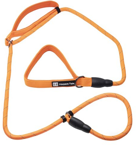 Harpers Tale - Guinzaglio in corda riflettente arancione, design innovativo con manico di controllo regolabile, cappio regolabile, manici imbottiti in neoprene, lunghezza 1,5 m, per cani di taglia