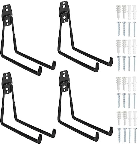 Faankiton 4 Stück Wandhaken - Schwerlast Doppelhaken für Garage, Leiter, Schlauch, Fahrräder, Elektrowerkzeuge & Sperriges (Groß, Schwarz)