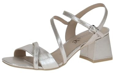 CAPRICE Damen Sandalen mit Absatz aus Leder Festlich, Silber (Taupe Sue.Met.), 42 EU