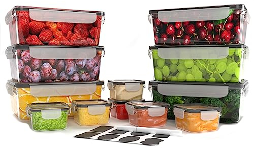 CARAMONT-12 pezzi Contenitori Ermetici a Tenuta Stagna per Alimenti(6 Contenitori,6 Coperchi) per Cucina,Dispensa,sicuro nel Microonde,Congelatore e Lavastoviglie,senza BPA + 6 Contenitori per Salsa
