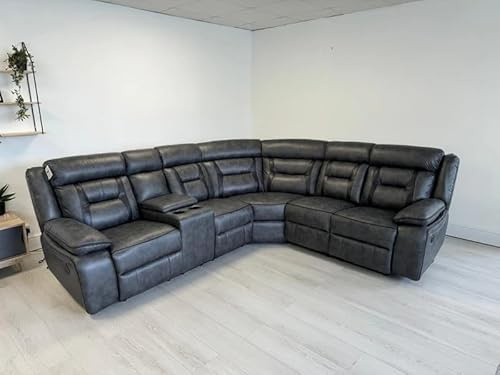 Nova Leather Electric Recliner With Cupholders - USB Charging Ports - Elephant Grey - Leather Corner Sofa
