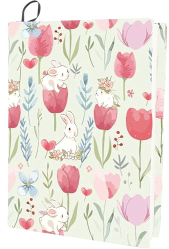 CRASPIRE Blomma töjbart bokomslag tulpan kanin rosa tvättbar återanvändbar stor nylonduk polyester bokskydd elastisk anteckningsbok omslag lämplig för de flesta inbundna böcker
