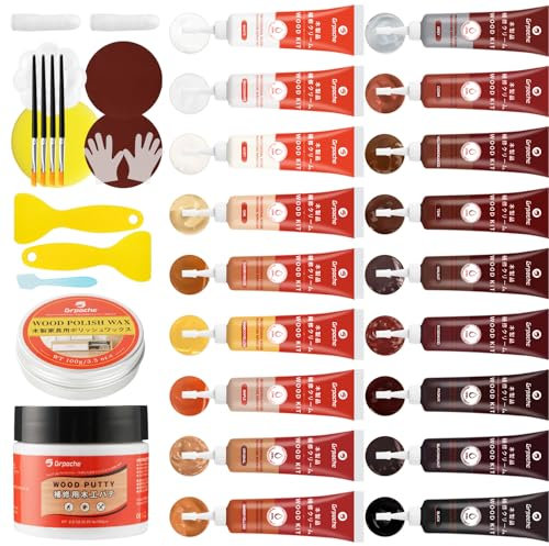 Kit Reparation Parquet, Pâte de Réparation de Mastic à Bois Set, 18 Couleurs Crème de Remplissage de Réparation de Meubles en Bois dur, Fissures, Trous, Stratifié, Table, Port