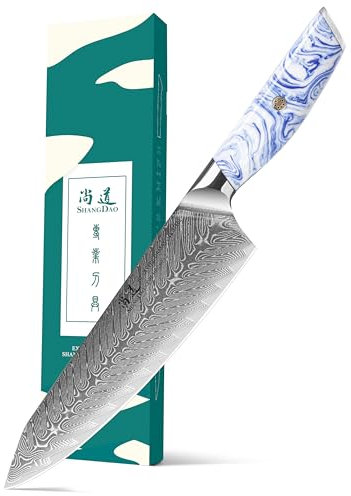 SHANGDAO Cuchillo de chef de damasco, cuchillos de chef japoneses de 8 pulgadas, cuchillo de cocina de mango de resina, cuchillos afilados cuchillos de cocina, cuchillos de chef que